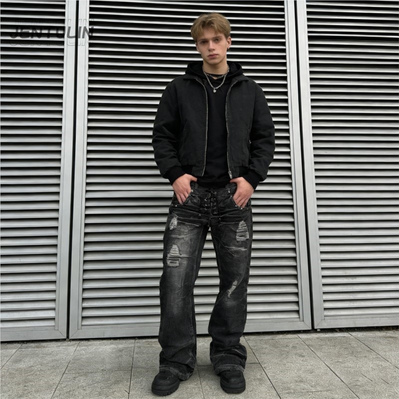 Men'S Fashion Jeans And Boots - Y2K Retro Jeans Damaged Washed Holes