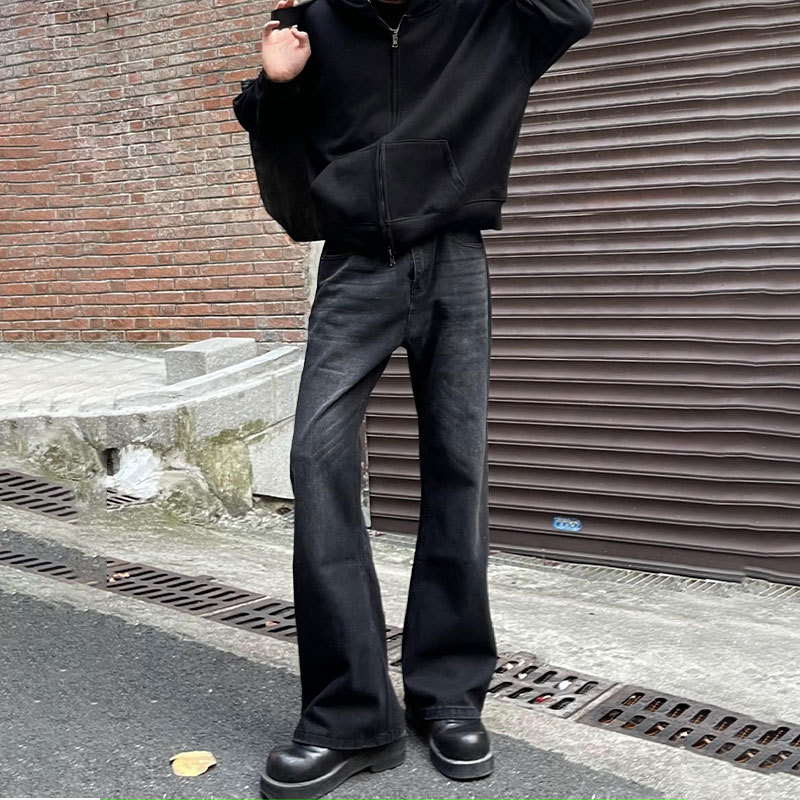 Men'S Fashion Jeans And Boots - Men Black Solid Color Straight Simple