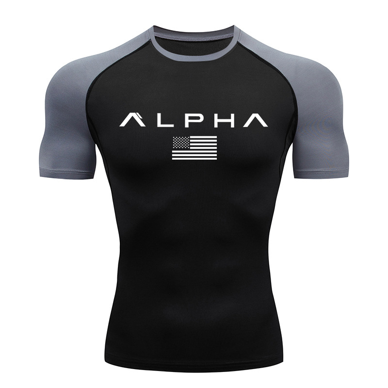 Compression Shirt Workout - American Flag Print Short Sleeve Compression