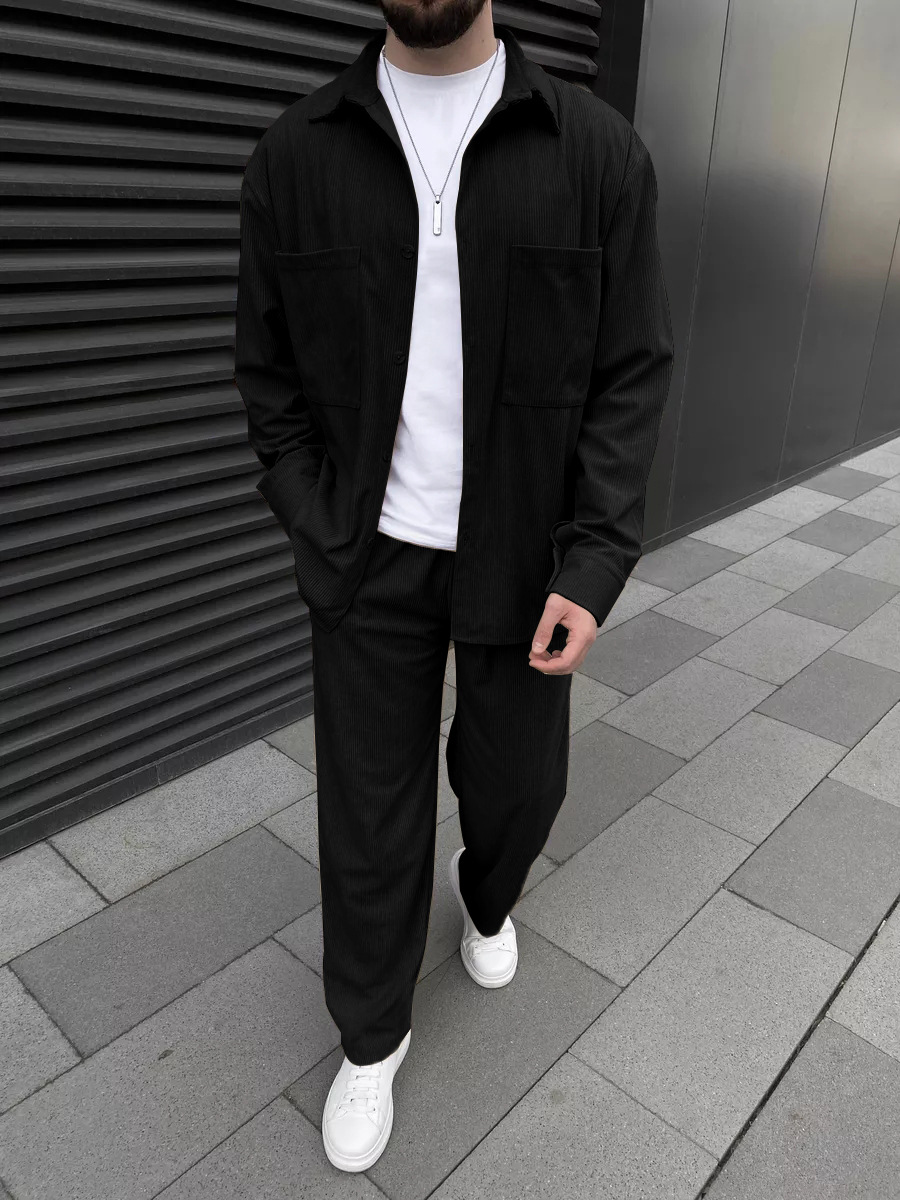 Men'S Fashion Trousers - Men's corduroy two-piece outfit: long-sleeved button-down