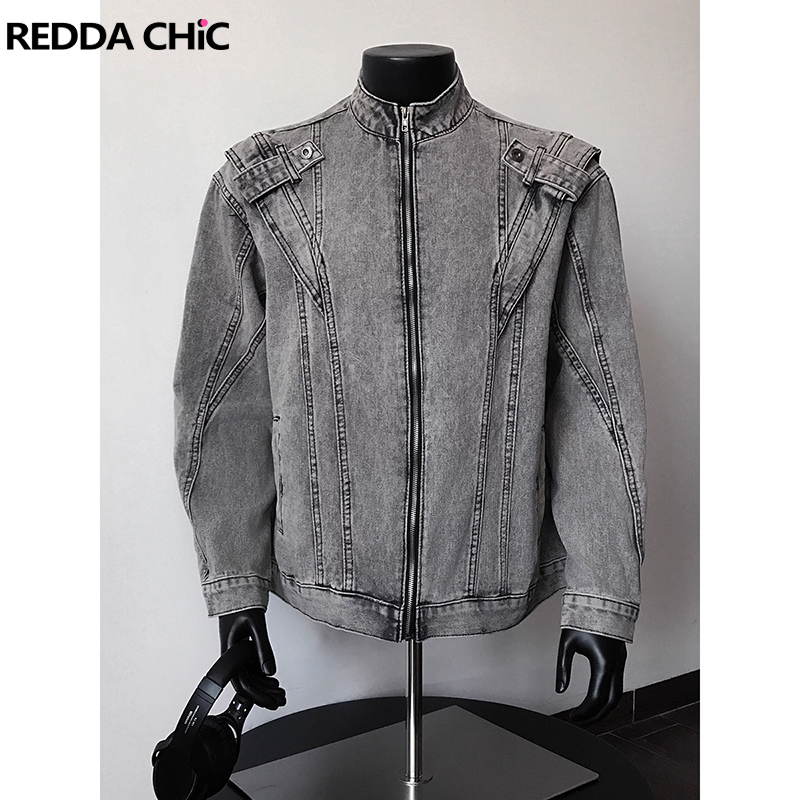 Bomber Jacket Men - ReddaChic 2000s Distressed Men's Denim Bomber