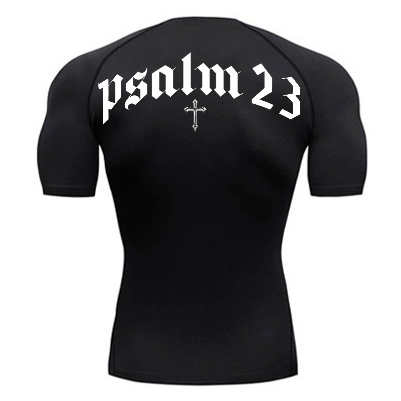 Compression Shirt Workout - Psalm 23 Cross Print Compression Shirt