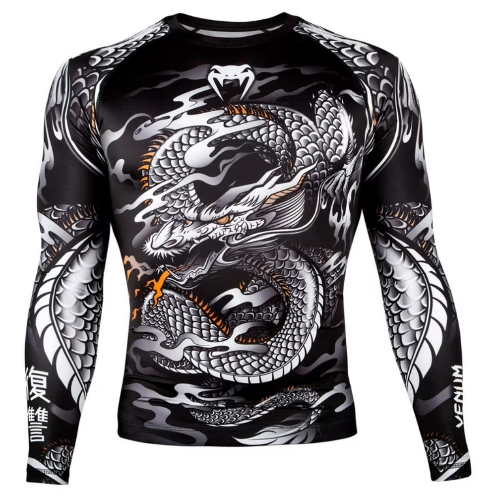 Dragon Pattern Long Sleeve Com - Compression Shirt Workout ulasan dan harga