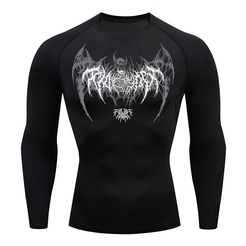 Skull Wings Print Long Sleeve  - Compression Shirt Workout ulasan dan harga
