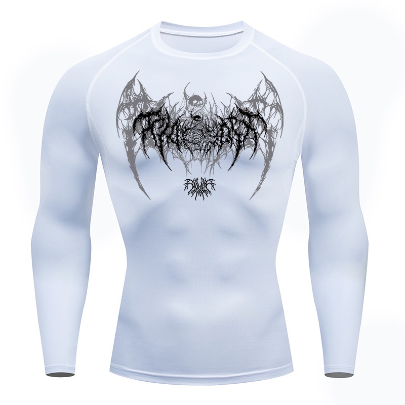 Skull Wings Print Long Sleeve  - Compression Shirt Workout ulasan dan harga