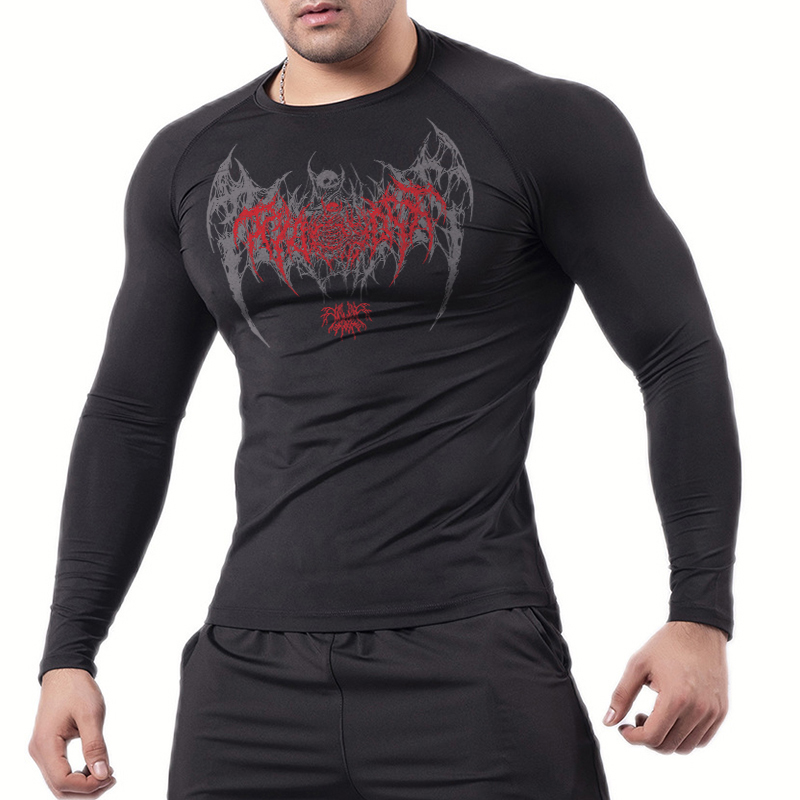 Skull Wings Print Long Sleeve  - Compression Shirt Workout ulasan dan harga