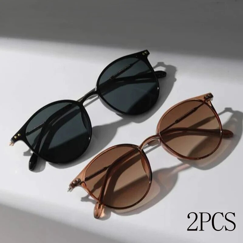 2PCS Women Men Small Round Sun - Men'S Fashion Round Glasses ulasan dan harga