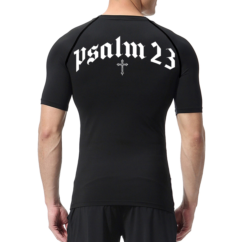 Psalm 23 Cross Print Compressi - Compression Shirt Workout ulasan dan harga